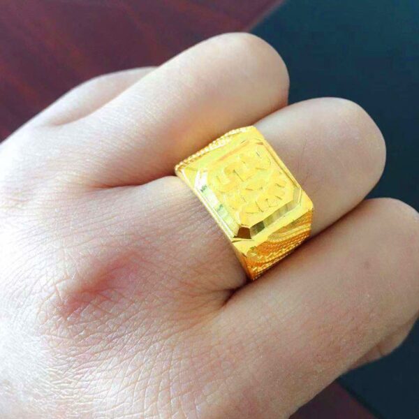 源美銀樓 純金9999 黃金戒指 9999純金 發字 方戒 男士 男戒 真金首飾 純金子 送爸爸 新款 免運 黃金 喜慶：圖片 2
