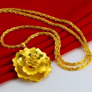 成發珠寶銀樓 純金9999 黃金項鏈 純金項鍊 毛衣鏈子 大吊墜 女款 加長配服飾鏈 純金飾品 送媽媽 生日禮物 牡丹