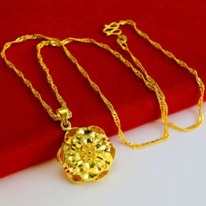 成發珠寶銀樓 純金9999 黃金項鏈 純金項鍊 男女款 花朵吊墜 花開富貴 墜子 水波鏈 純金首飾 送情人送媽媽 結婚
