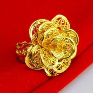 成發珠寶銀樓 純金9999 黃金戒指 純金戒指 女款 食指環 純金首飾 結婚飾品 純金豪華大氣 開口戒子 花開福貴 牡