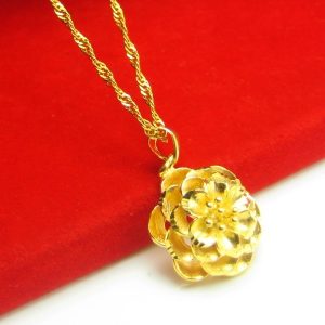 成發珠寶銀樓 純金9999 黃金項鍊 女款 牡丹花朵 墜子 水波紋 新娘 結婚 首飾 免運 黃金9999 純黃金999